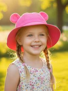 1 Peça Chapéu de Sol com Design de Orelha 3D Fofo, Chapéu Balde com Proteção UV de Aba Larga, Chapéu de Sol Respirável e Leve para Uso Externo, Adequado para 6-12M, 2-3A, 3-8A, Adequado para 25° - 1PC - Visão 7