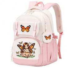 蝴蝶女孩可爱设计轻便帆布背包，时尚校园学生书包，符合人体工学设计的旅行背包，返校单肩包，大容量多层铅笔盒，返校必备办公用品，情人节礼物 - 彩色 - 查看 12