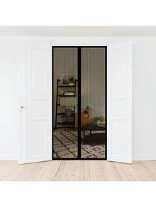 1 pièce Porte moustiquaire magnétique noire, 90 cm x 210 cm, robuste - Autoscellante, best-seller au printemps et en été, mains libres, anti-insectes, sécuritaire pour les animaux de compagnie et les enfants, installation avec bande magnétique, matériau en nylon durable, style bohème, lavage à la main uniquement, porte de séparation anti-insectes Maille en nylon durable - Rideau noir général - Voir 3