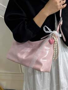 Large Capacity Casual Shoulder Bag, New Fashion Dumpling Shape Crossbody Bag, Ins Style Student Commute - Pink - View 2