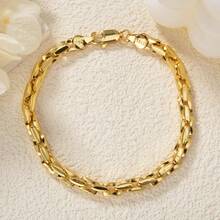 1 chiếc vòng tay dạng dây vuông rỗng, mạ vàng 18K tối giản, phù hợp cho cả nam và nữ, thích hợp đeo hàng ngày và dự tiệc, trang sức nhiều lớp thời trang. - Vàng - Xem 5