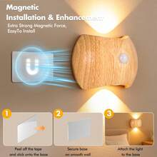 Creative LED Motion Sensor Wall Light, USB Rechargeable Wireless Battery Powered LED Night Light, Suitable For Corridor/Bedroom/Bathroom, Bedside Table, Desk, Wardrobe, Home Decor, Living Room - 多色 - 查看 8