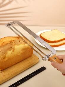1pc 304 Stainless Steel Bread Slicer With Vintage Beechwood Handle, Serrated Cutting Knife, Precise Bread Slicing Tool For Uniform Slices Without Crumbs, Baking Essential, Breakfast DIY, Kitchen Baking Accessory, Baguette Bread Cutter, Bread Holder With Handle - View 4