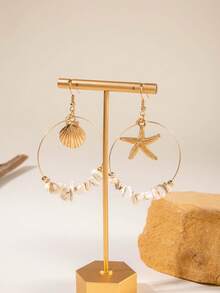 imoli 1 Pair Bohemian Style Geometric Circle Handmade Beaded Starfish & Seashell Dangle Earrings, Suitable As Beach Party Gift For Women - 29156-g EP - View 5