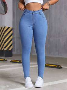 Women's Fashionable Stretch Slim-Fit Washed Denim Jeans, Summer Top/New Jeans For All Seasons, Elegant Women's Clothing, Suitable For New Year And Valentine's Day. - 藍色 - 查看 2