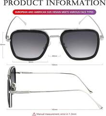 Tony Stark  Vintage Square Metal Frame Eyeglasses For Men Women -  And Edith - C7-silver Frame-yellow Film - View 7