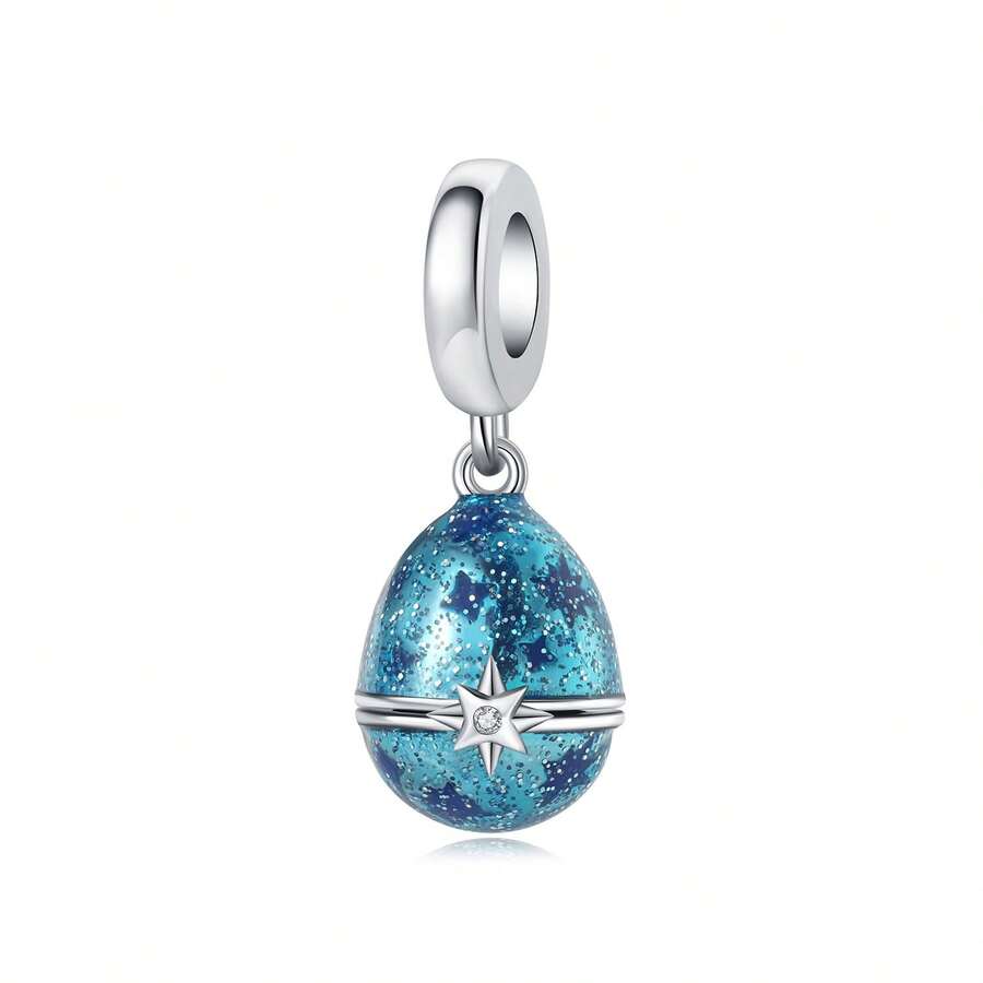 CYMYSS 1pc Gradient Blue Teardrop Pendant With Artificial Zirconia, Starry Sky Style Fashion Necklace Charm, Gift For Women On Valentine's Day/Birthday - Multicolor - View 1