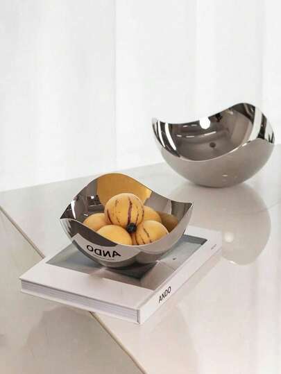 1pc German Luxury Stainless Steel Fruit Plate, Household Living Room Tea Table Dried Fruit Snack Tray, Creative Decor