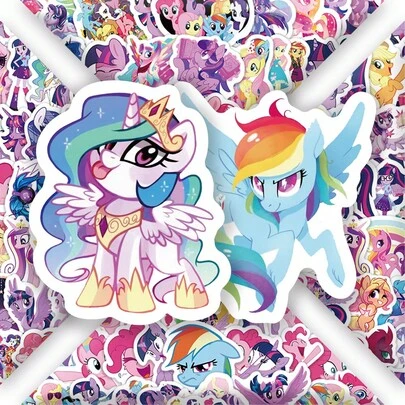 Y Little Pony Cute Decorative Waterproof Vinyl Stickers Pack Cartoon Pony Characters DIY Decals For Laptop Water Bottle Notebook Phone Case Luggage Scrapbook Journal Diary Planner Guitar Helmet Bike Car Backpack Kids Teens Gift Anime Cartoon Peripherals