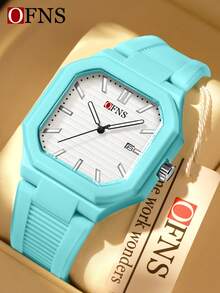 SANDA. Đồng hồ đeo tay OFNS Student Casual Quartz, mặt số chữ số Ả Rập, dạ quang, lịch, chống nước, dây đeo silicon, đồng hồ thời trang dành cho nam và nữ. - Một kích thước - Xem 19