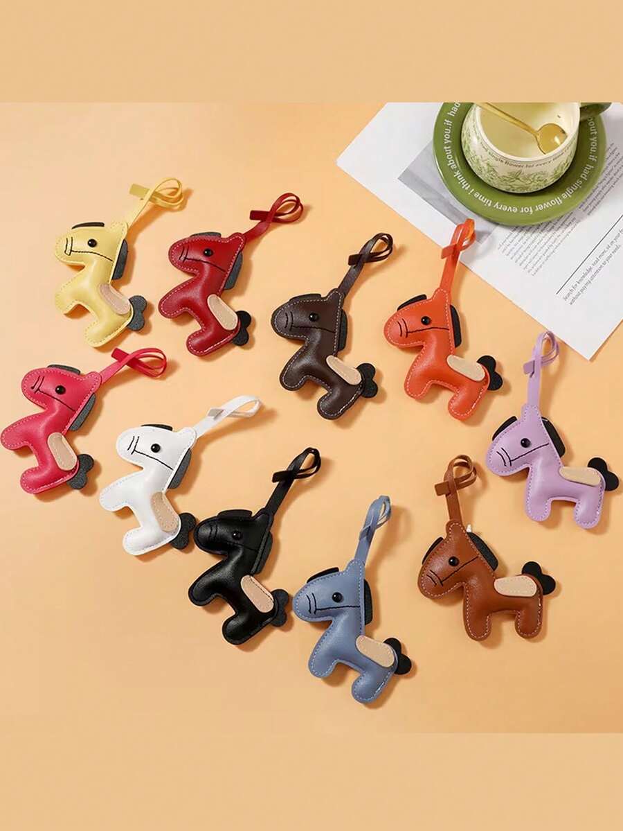 1 pieza Llavero de poni de piel de PU nueva - Simple, versátil, creativa, linda, llavero de coche y accesorio para bolso - Multicolor - Ver 1