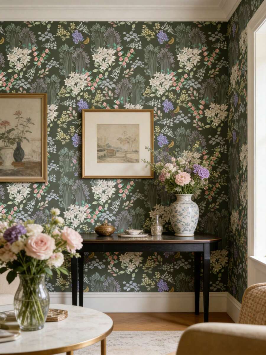 1PC Plant And Flower Pattern Wallpapers, A Bohemian-Style Removable PVC Wallpaper With A Modern And Minimalist Self-Adhesive Design. - Multicolor - View 1