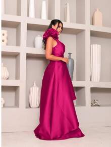 Long Dress With Flower For Graduation, Party, Wedding, Evening. - Rosa Roja - Ver 3
