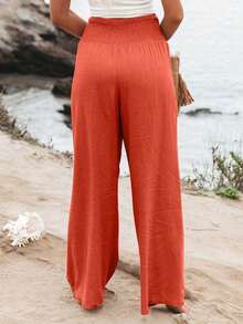 Plus Size European And American Style Casual Wide Leg Loose Pants For Summer Spring - Orange 2 - View 2