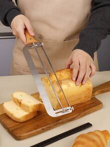 1pc 304 Stainless Steel Bread Slicer With Vintage Beechwood Handle, Serrated Cutting Knife, Precise Bread Slicing Tool For Uniform Slices Without Crumbs, Baking Essential, Breakfast DIY, Kitchen Baking Accessory, Baguette Bread Cutter, Bread Holder With Handle - View 3