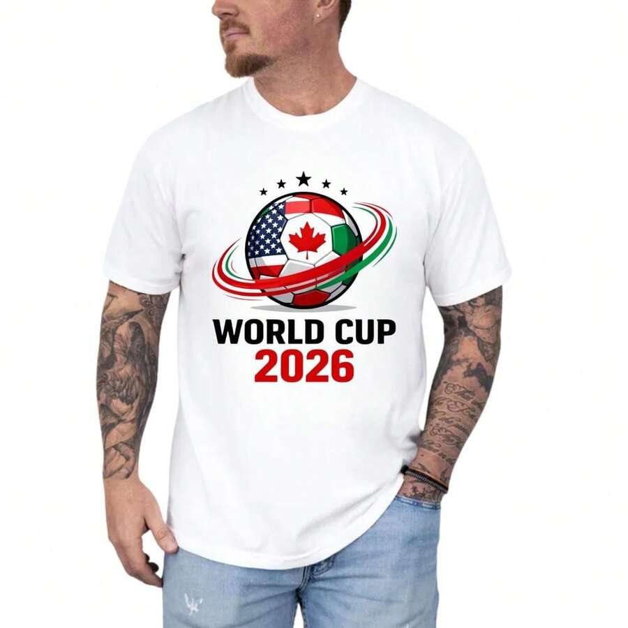 World Cup 2026 Fan Shirt - For Soccer Lovers, Casual Short Sleeve Graphic T-Shirt, Gift For Friends, Gift For Fans, Unisex Tee, Full Colors - 白色 - 查看 1
