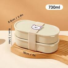 2pcs/Set 730ML Stackable Plastic Divided Lunch Box, Portable Reusable Oval Bento Box With Cute Cartoon Straps, Fruit Salad Food Storage Container For Meal Prep & Portion Control, Microwave Lunch Container, Suitable For Student And Adult Use In Home, School, Dorm, Office, Outdoor Camping, Picnic,Travel, Bakc To School - Multicolor - View 16
