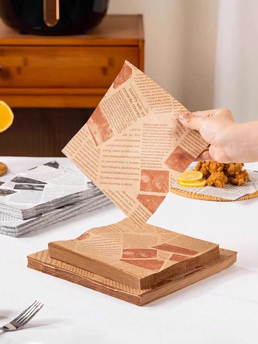50/100/200张吸油纸，食品衬纸（15*15厘米），三明治包装纸，烘焙纸，防水防油托盘纸，面包/三明治/烧烤防油垫纸，烘焙/煎炸吸油纸，零食衬纸，英文报纸，托盘衬纸