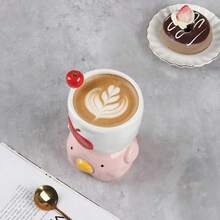 1个260毫升/8盎司陶瓷咖啡杯，可爱卡通小猪造型叠叠乐马克杯，适用于咖啡、果汁、牛奶等日常饮用。 - 彩色 - 查看 3