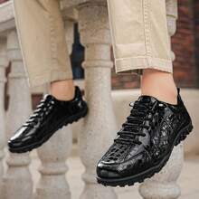 Men's Casual Thick Sole Slip-On Solid Black Leather Shoes, Wear-Resistant Student Flat Shoes, Formal Business Shoes, Minimalist Lightweight Casual Loafers, Work Boots - Black - View 5