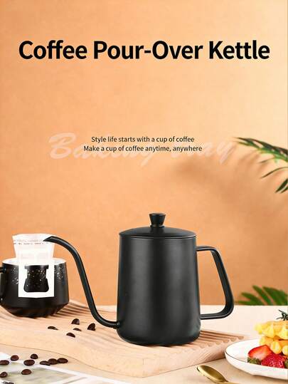 One-Piece Pour-Over Coffee Maker, 350ml & 600ml Stainless Steel Gooseneck Kettle With Lid, Coating, Slim Spout With Lid, Precise Water Control, Suitable For Home/Office/Camping/Travel, Drip Coffee Brewing Equipment.