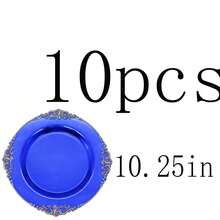 50pcs/25pcs/20pcs/10pcs 7.5inch/10.25inch Transparent Blue Rimmed Plates, Available In Glass Or Plastic Material, Western Dinner Plates, Party Plates, Pasta Plates, Reusable Blue Rimmed Plates, Transparent Blue Baroque Style Plates With Gold Foil Rim, Suitable For Party, Banquet, Wedding, New Year, Valentine's Day, Premium Plate Set - Blue - View 16