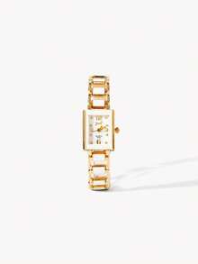 Opalesca 1 件经典时尚方形表盘女士石英腕表，搭配不锈钢表带，简约别致风格（不含表盒） - 白色 - 查看 5