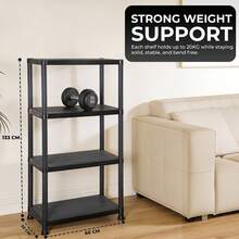 Crystals Plastic Storage Shelving Unit – 3-Tier, 4-Tier & 5-Tier Heavy-Duty Organiser Rack For Home, Garage & Utility - Black - View 3