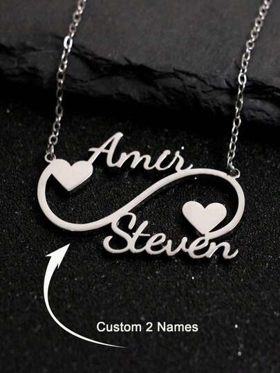 1PC Custom Two Names Infinity Necklace Women Jewelry Stainless Steel Personalized Double Nameplate Heart Pendant Necklace Girl Silvery Link Chain Choker Unique Customized Birthday Gift Couple Gifts,Mother's Day Gift Birthday Gifts, Party Gifts,Halloween Jewelry, Halloween, Christmas Gifts,Chic Autumn