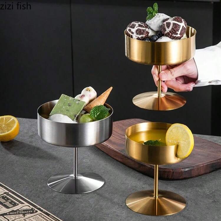 1pc Ins Style Stainless Steel Ice Cream Cup, Pudding Cup, High Stem Dessert Cup, Cold Drink & Juice Cup - Multicolor - View 9
