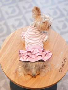 Pet Clothes, Dog Striped Dress, Cat Mini Skirt Outfit - Pink - View 3