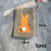 5pcs Easter Bunny Linen Drawstring Bags, Suitable For Easter Party, Gift Packaging, Candy, Chocolate, Cookies - Sack - View 15