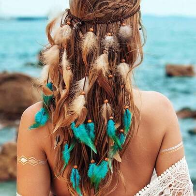 1pc Bohemian Style Feather Headband, Suitable For Women Hair Accessories