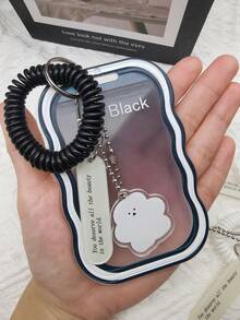 1pc Transparent Matte Style Soft Silicone Card Holder,Suitable For Student ID,Bus Card,Campus Card,HP Photo Paper,With Spring Keychain Hanging Pendant - Color - View 5