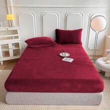 King Size Fleece Sheet Set Measuring 260x230cm. Softness And Comfort. - 葡萄酒 - 查看 1