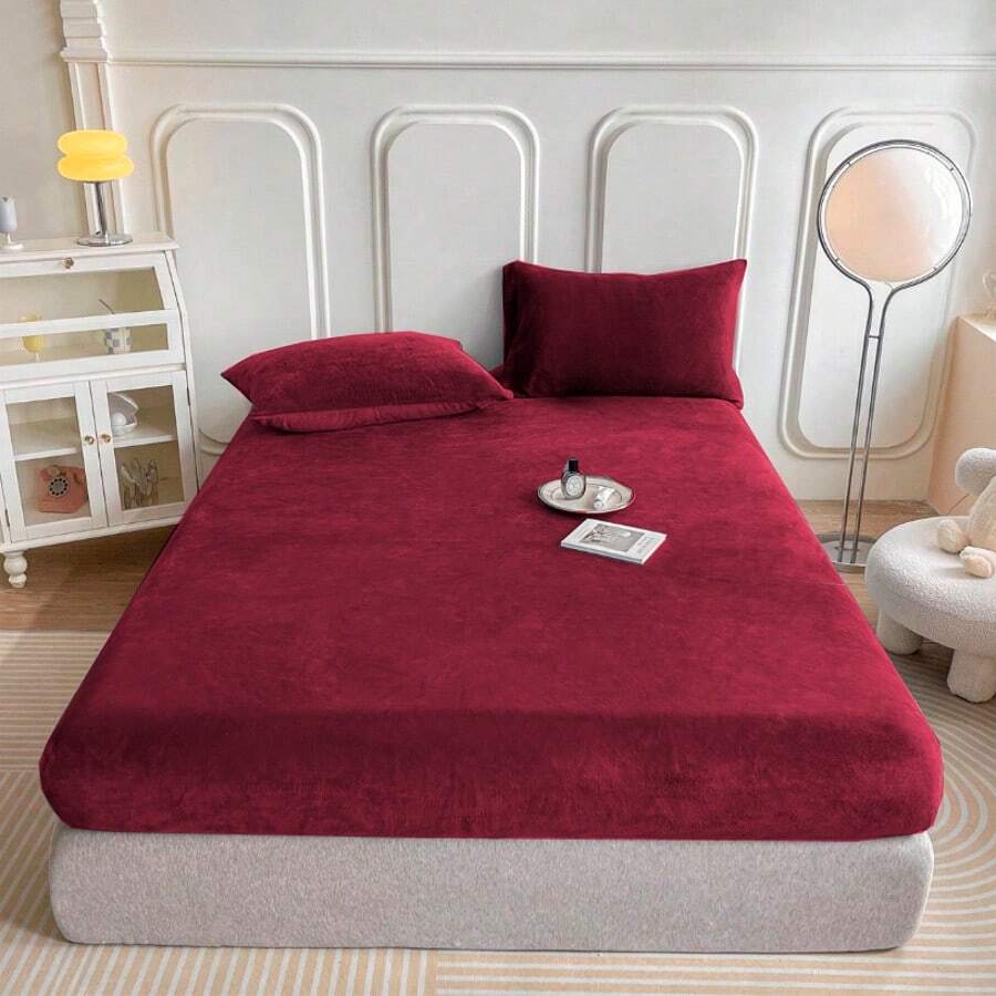 King Size Fleece Sheet Set Measuring 260x230cm. Softness And Comfort. - 葡萄酒 - 查看 1