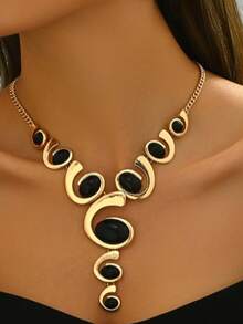 1 Pair Pendant Earrings + 1 Necklace, Zinc Alloy Jewelry Set With Black Round Gemstone Design, Vintage Elegant Style, Suitable For Women Party And Ramadan Gift - Snail Set - View 5
