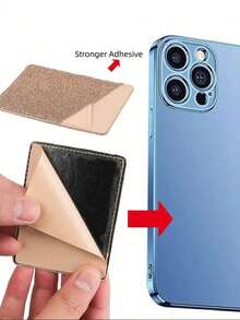 1pc Brown PU Leather Slim Card Holder, Adhesive Phone Card Slot, Card Case For ID/Credit Cards, Bus/Access Cards - Brown - View 3