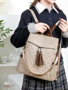 Women's Fashion Large Capacity Anti-Theft Backpack For Travel And Commute - Beige - View 3