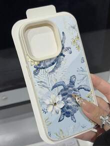 1pc Minimalist Summer Cooling Sea Turtle Illustration Lychee Texture Soft Waterproof Shockproof Anti-Slip High-End Feeling Phone Case, Suitable As Birthday/Holiday Gift For Friends, Family, Couples, Compatible With Apple/ Phones 17/17PRO/17PROMAX/17Air - Multicolor - View 2