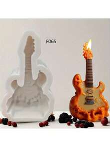 吉他造型香薰蜡烛硅胶模具，树脂浇铸模具，珠宝浇铸工具，适用于蜡烛、石膏、手工皂、树脂、车载香薰、DIY等。 - 白色 - 查看 1
