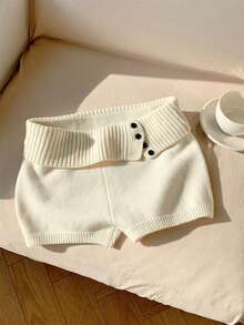 Women's Fold Over Waist Knitted Shorts Y2k Low Waist Striped Print Color Block Slim Fit Hot Pants Party Clubwear Going Out Sweater Shorts Loungewear Bottoms Stretchy Yoga Shorts Summer Casual Active Jogger Sweatshorts - 白色 - 查看 6