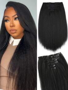 7 Pieces Kinky Straight Clip In Hair Extensions Black Hair Extensions Clip Ins For Yaki Straight Clip In Hair Extensions - Multicolor - View 1