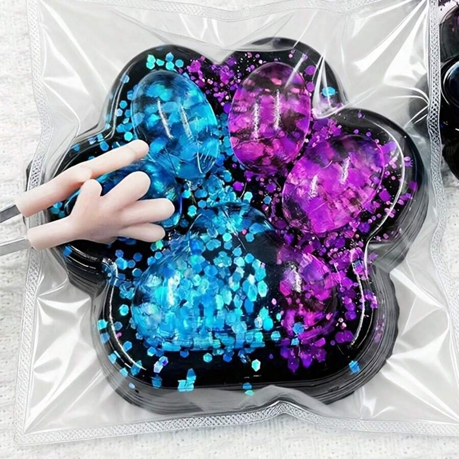 1pc Squishy Cat Paw Toy-Blue-Purple Gradient-Squishy Sensory FidgetToy,Suitable For Squishy Paw With Realistic Paws For Office Desk Fun,Ideal For Easter Egg Basket Fillers And Halloween/Christmas Party Bag Decorations,Packaging Bags Are Random