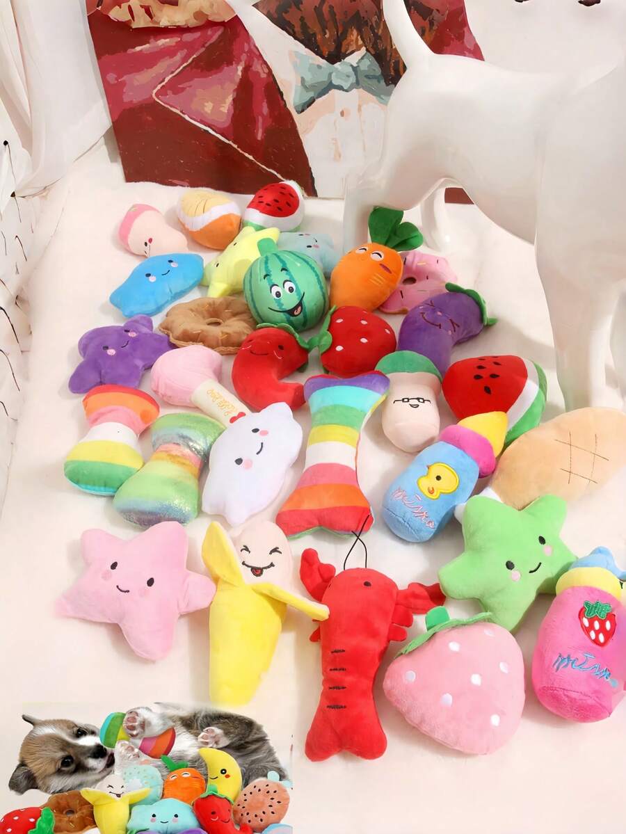 Bộ 4 món đồ chơi nhồi bông hình cún con có tiếng kêu, đồ chơi tương tác giữa chủ nuôi và mẹ, đồ chơi gặm dễ thương cho chó nhỏ/vừa.