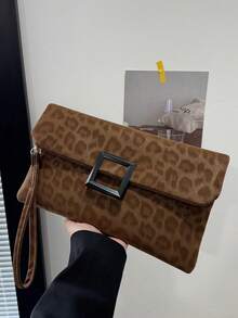 Túi cầm tay nữ, túi vuông nhỏ họa tiết da báo thời trang, túi xách có nắp gập. - màu nâu - Xem 10