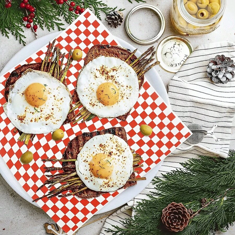 100/400片装防油纸垫 - 适用于微波炉和冰箱，尺寸18.01x18.01厘米，多用途包装，是烧烤、野餐、聚会和外卖的理想选择，红/蓝/绿/黑 - 彩色 - 查看 1