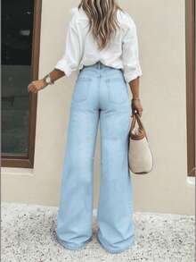 Pantalones vaqueros anchos sueltos y versátiles de mujer con diseño de bolsillos Pantalones De Mujer Mezclilla Anchos Vestir Flojos Casual Cargo De Algodón Acampando En Oferta Baggy Curvy Elegante - Azul oscuro - Ver 6