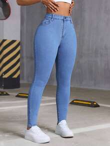 Women's Fashionable Stretch Slim-Fit Washed Denim Jeans, Summer Top/New Jeans For All Seasons, Elegant Women's Clothing, Suitable For New Year And Valentine's Day. - 藍色 - 查看 6