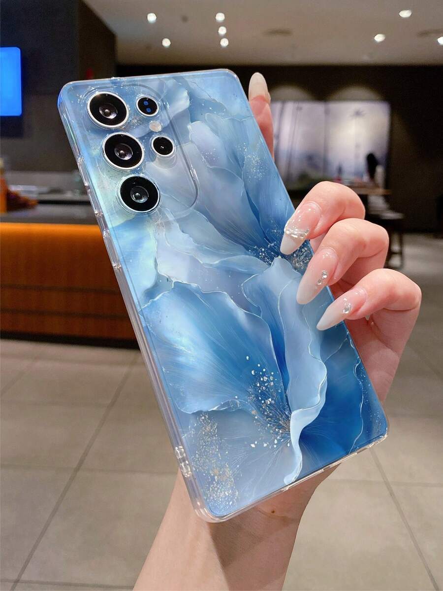 1个时尚夏季蓝色大理石纹花卉图案透明软TPU保护手机壳,防刮擦,防指纹,保护摄像头镜头,兼容三星、Nothing、Pixel等品牌手机。 - 彩色 - 查看 1